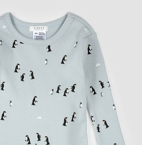 Petit Lem Penguin Print Baby Pyjamas Pearl Blue