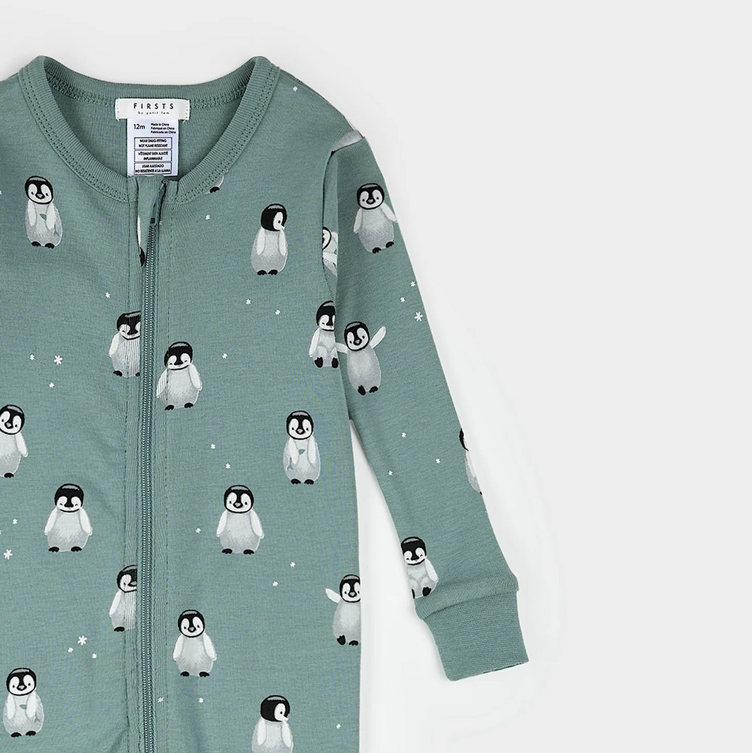 Petit Lem Baby Penguin Print Convertible Sleeper