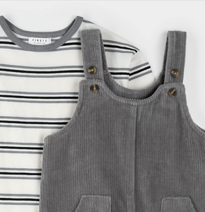 Petit Lem Cord Overall and Tee Mid Grey
