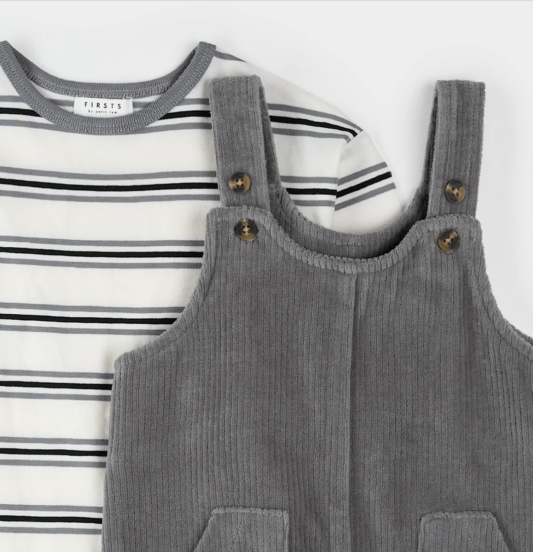 Petit Lem Cord Overall and Tee Mid Grey