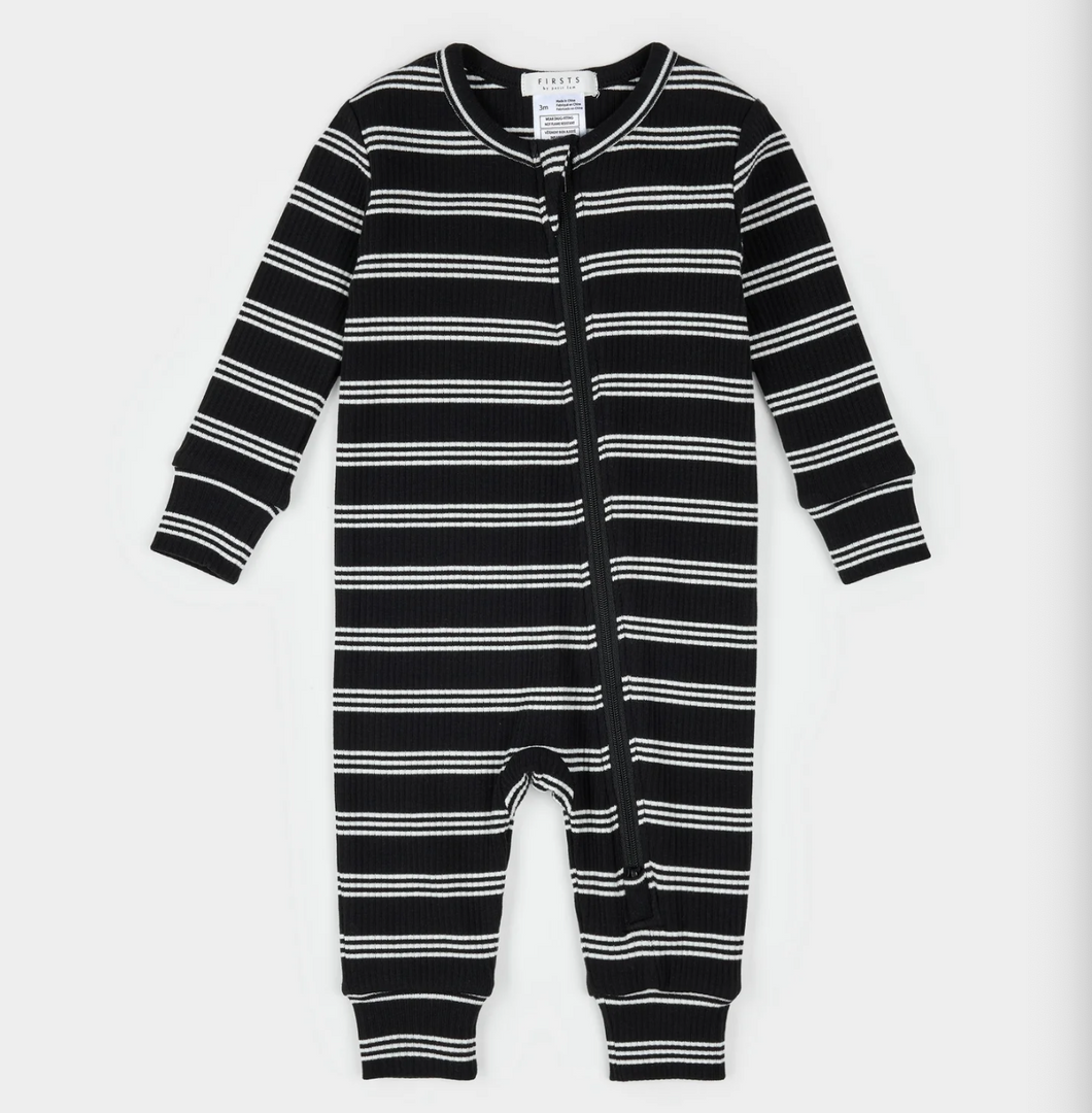 Petit Lem Black Stripe Modal Rib Playsuit