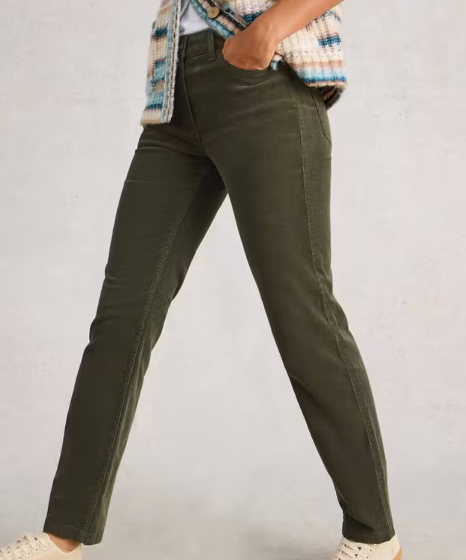 White Stuff UK Brooke Straight Cord Trouser Khaki Green