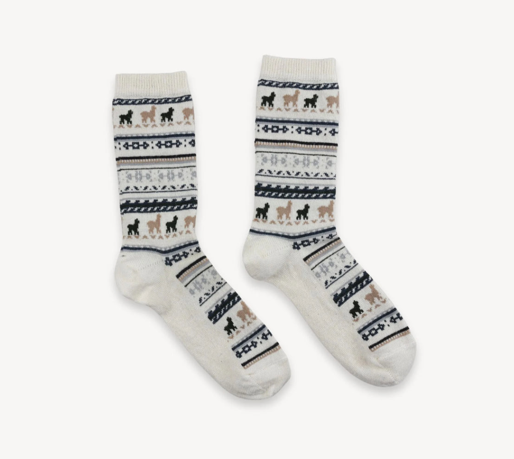 Pokoloko Alpaca Kids Socks White Print