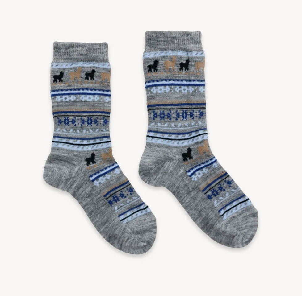 Pokoloko Alpaca Kids Socks Grey Print