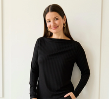 Load image into Gallery viewer, Beddome Luxe Rib Boat Neck Top Black

