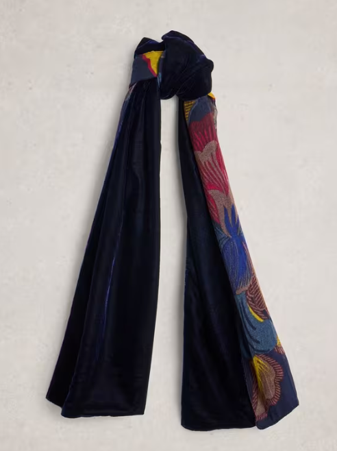 White Stuff UK Velvet Printed Scarf Blue Print