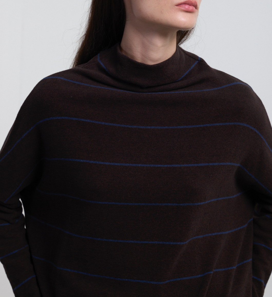 Neirami Stripe Soft Turtleneck Sweater Chocolate/Blue