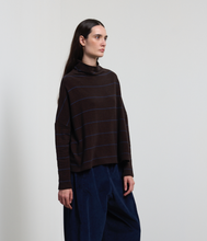 Load image into Gallery viewer, Neirami Stripe Soft Turtleneck Sweater Chocolate/Blue
