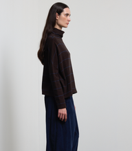 Load image into Gallery viewer, Neirami Stripe Soft Turtleneck Sweater Chocolate/Blue
