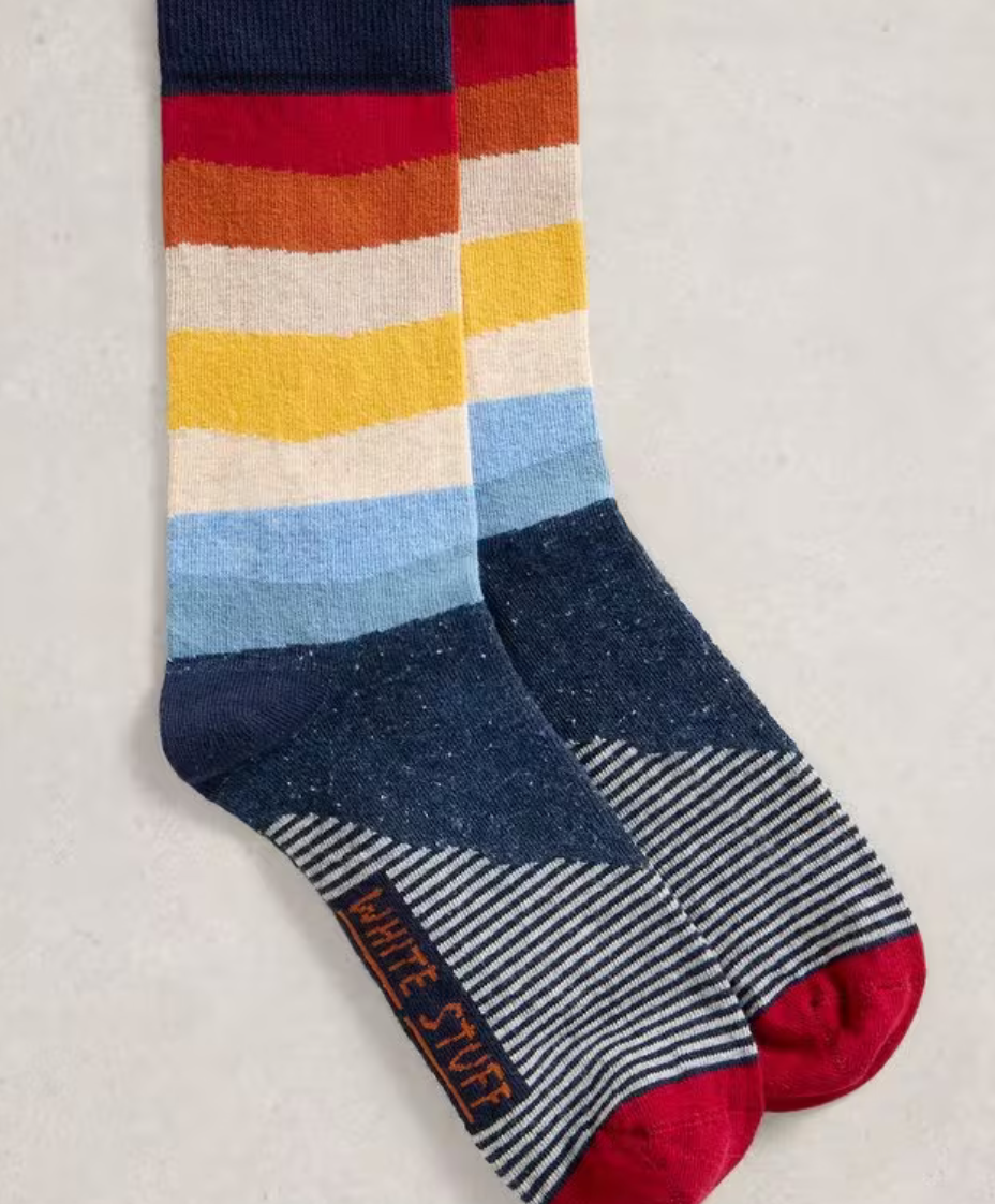 White Stuff UK Mens Pattern Ankle Sock Blue Multi