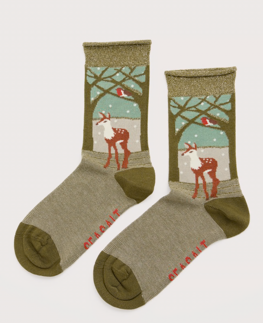 Seasalt Womens Snowy Scenes Socks Woodland Doe Gully