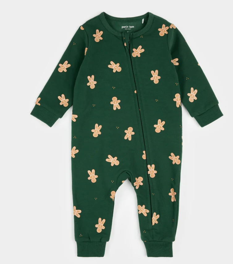 Petit Lem Gingerbread Man Print Fleece Playsuit