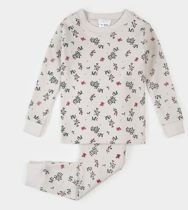 Petit Lem Winterberry Holly Print Thermal Baby Pyjamas