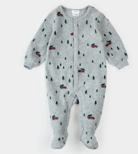 Petit Lem Velour Festive Truck Print Sleeper