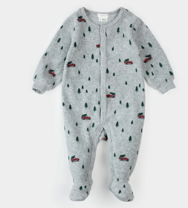 Petit Lem Velour Festive Truck Print Sleeper