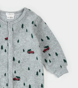 Petit Lem Velour Festive Truck Print Sleeper