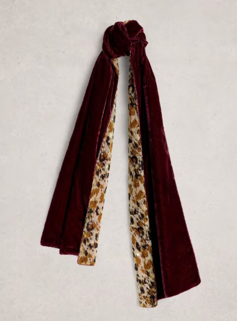 White Stuff UK Velvet Printed Scarf Plum Print