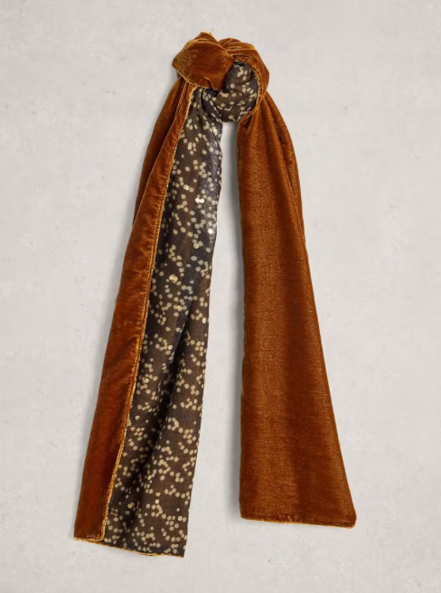 White Stuff UK Velvet Printed Scarf Chartruese Print