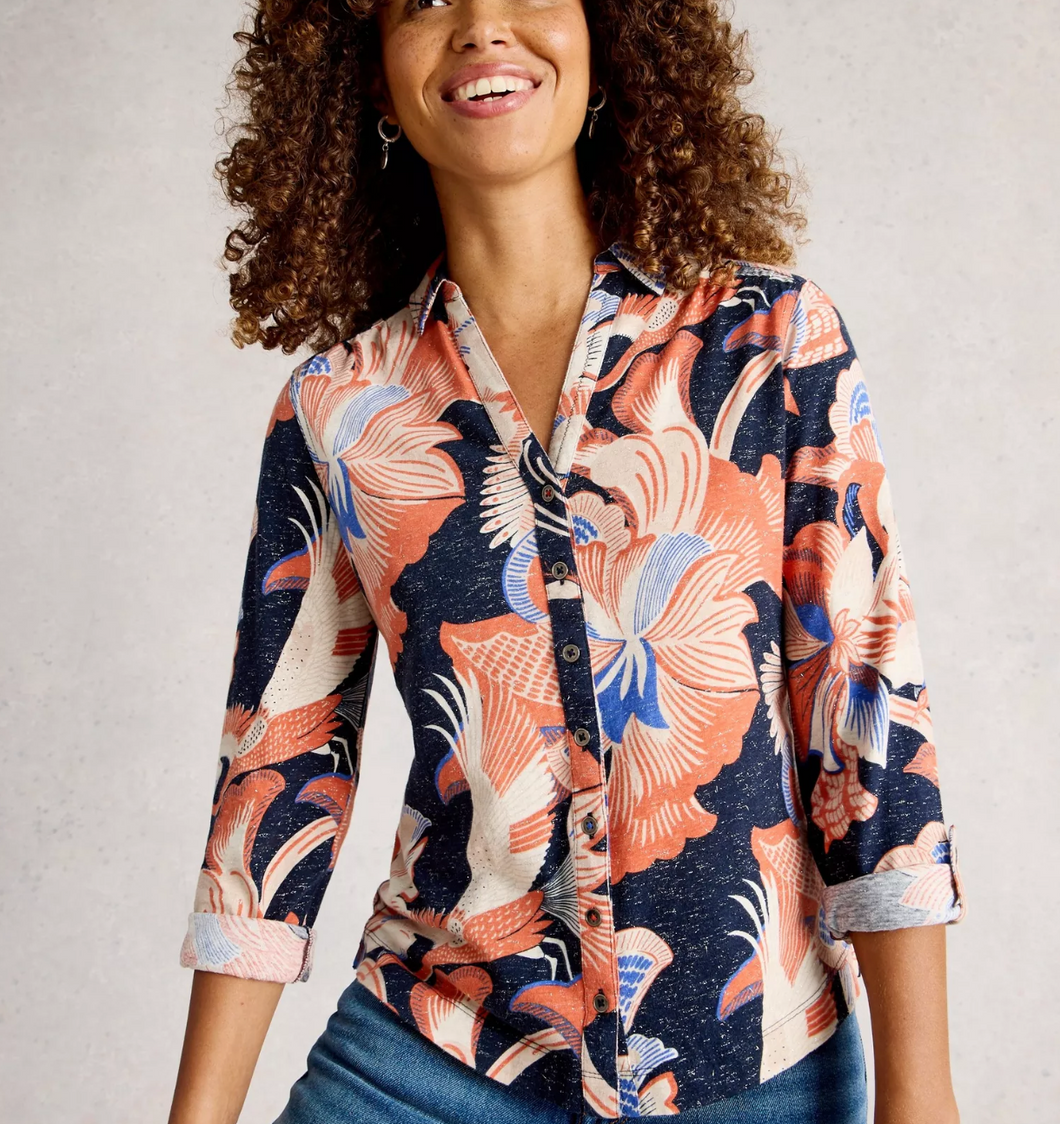 White Stuff UK Annie Printed Sparkle Shirt Navy Print