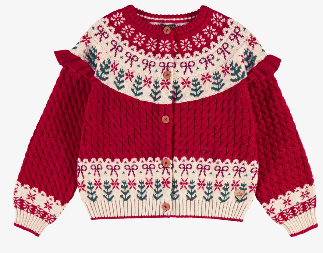 Souris Mini Red Jacquard Cardigan