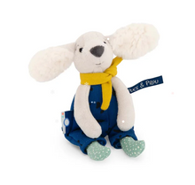 Load image into Gallery viewer, Puce and Pilou Plush Dog in Blue Overalls

