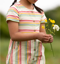 Load image into Gallery viewer, Little Green Radicals Button Dress Cream Rainbow
