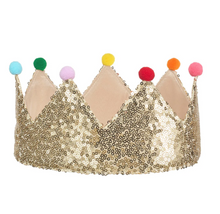 Load image into Gallery viewer, Rockahula Gold Sequin Pom Pom Crown
