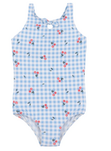 Load image into Gallery viewer, Nano Cherry Gingham 1pc Swimsuit Light Blue
