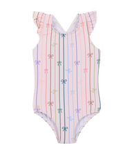Load image into Gallery viewer, Nano Stripe Bow Print 1pc Swimsuit Ivory
