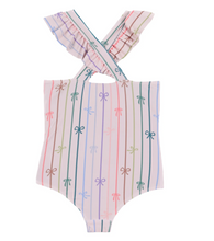 Load image into Gallery viewer, Nano Stripe Bow Print 1pc Swimsuit Ivory

