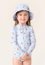 Load image into Gallery viewer, Nano Cherry Gingham 1pc Rashguard Swimsuit Light Blue

