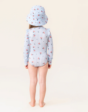 Load image into Gallery viewer, Nano Cherry Gingham 1pc Rashguard Swimsuit Light Blue
