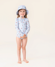 Load image into Gallery viewer, Nano Cherry Gingham 1pc Rashguard Swimsuit Light Blue
