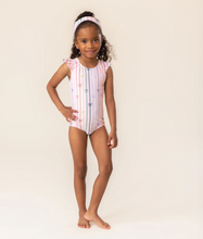 Load image into Gallery viewer, Nano Stripe Bow Print 1pc Swimsuit Ivory
