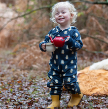Load image into Gallery viewer, Little Green Radicals Blue Penguins Reversible Hooded Snug Playsuit
