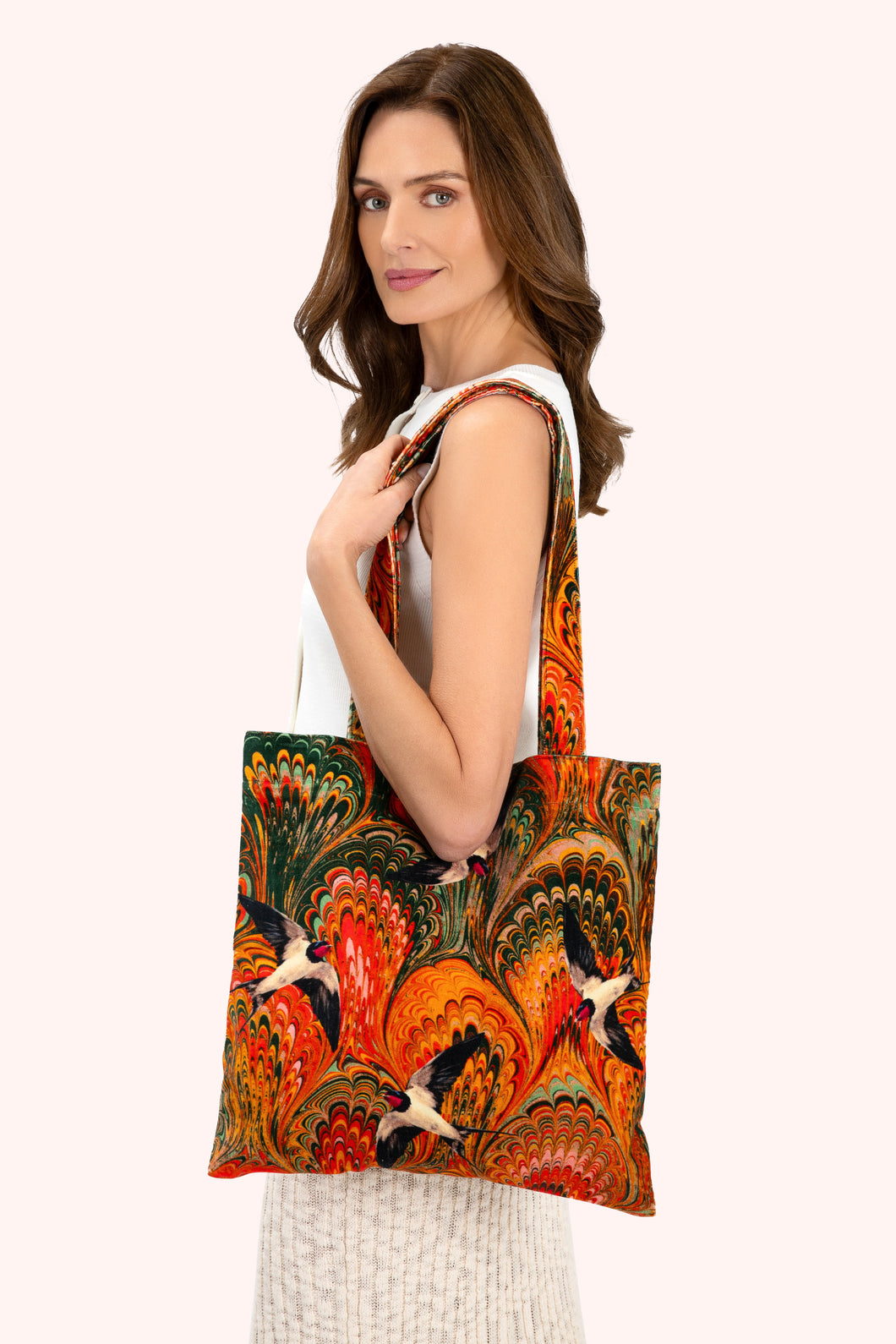 Powder UK Velvet Tote Bag Marbled Swallow