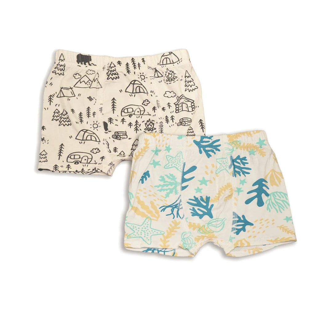 Silkberry 2pack Boys Bamboo Boxer Briefs Reef/Doodle Camp Print