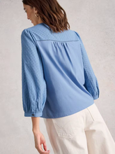 Load image into Gallery viewer, White Stuff UK Daisy Dobby Mix Top Mid Blue
