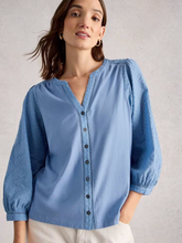 Load image into Gallery viewer, White Stuff UK Daisy Dobby Mix Top Mid Blue
