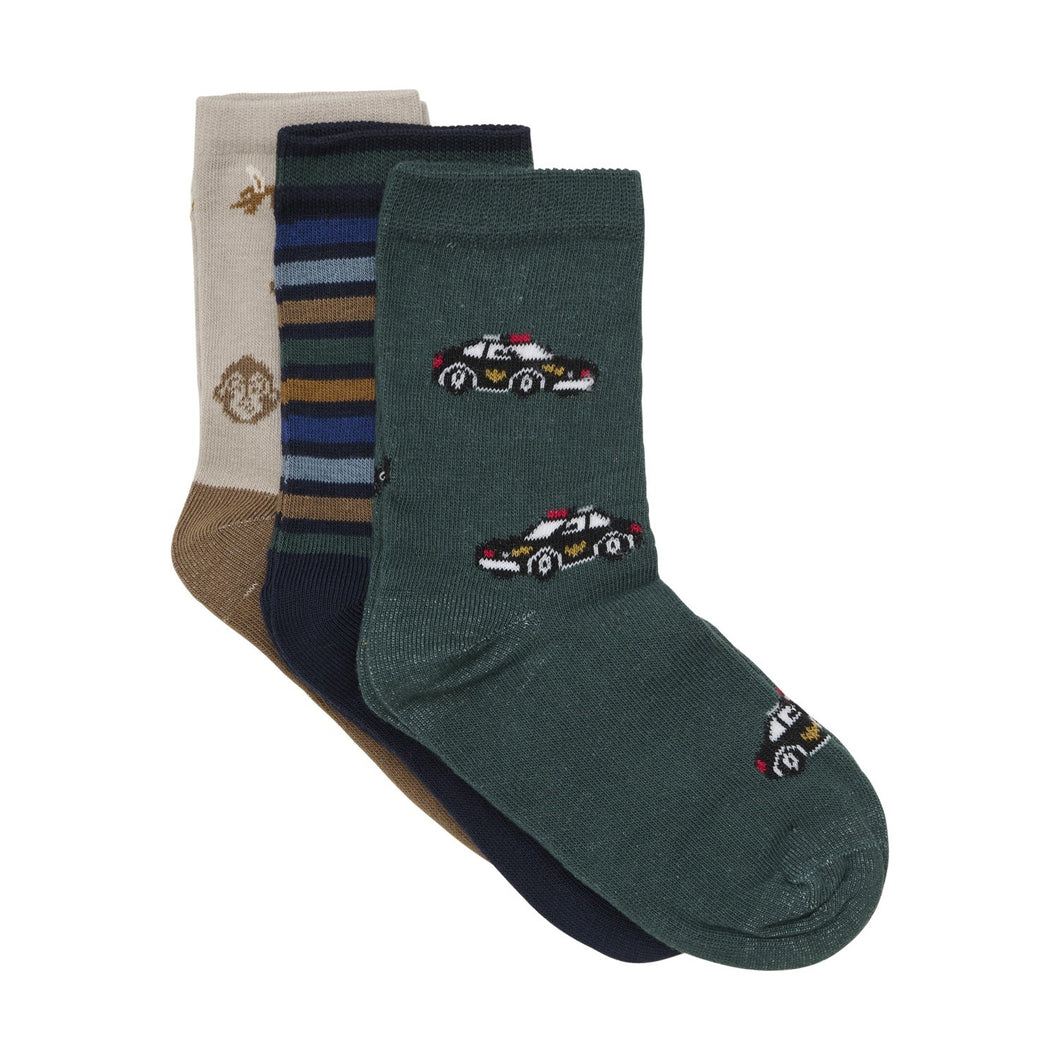 Minymo 3-Pack Socks Police Car/Stripe Mix
