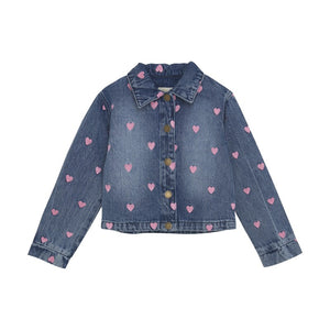 Creamie Heart Embroidered Crop Denim Jacket