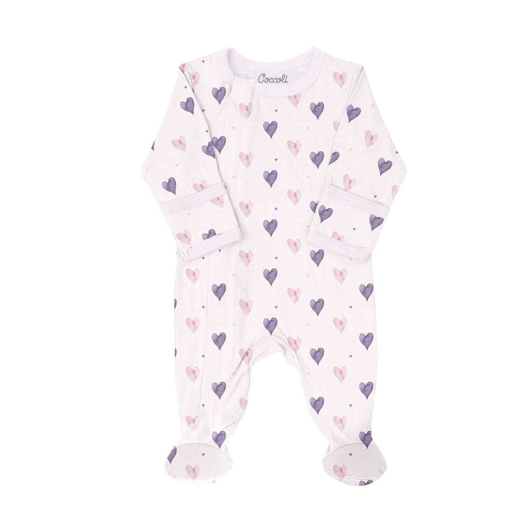 Coccoli Soft Hearts Print Modal Zip Sleeper