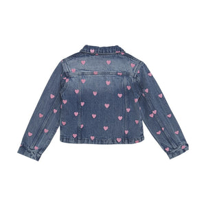 Creamie Heart Embroidered Crop Denim Jacket