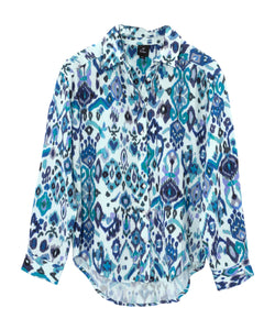 Echo Supersoft Gauze Ikat Boyfriend Shirt Blue