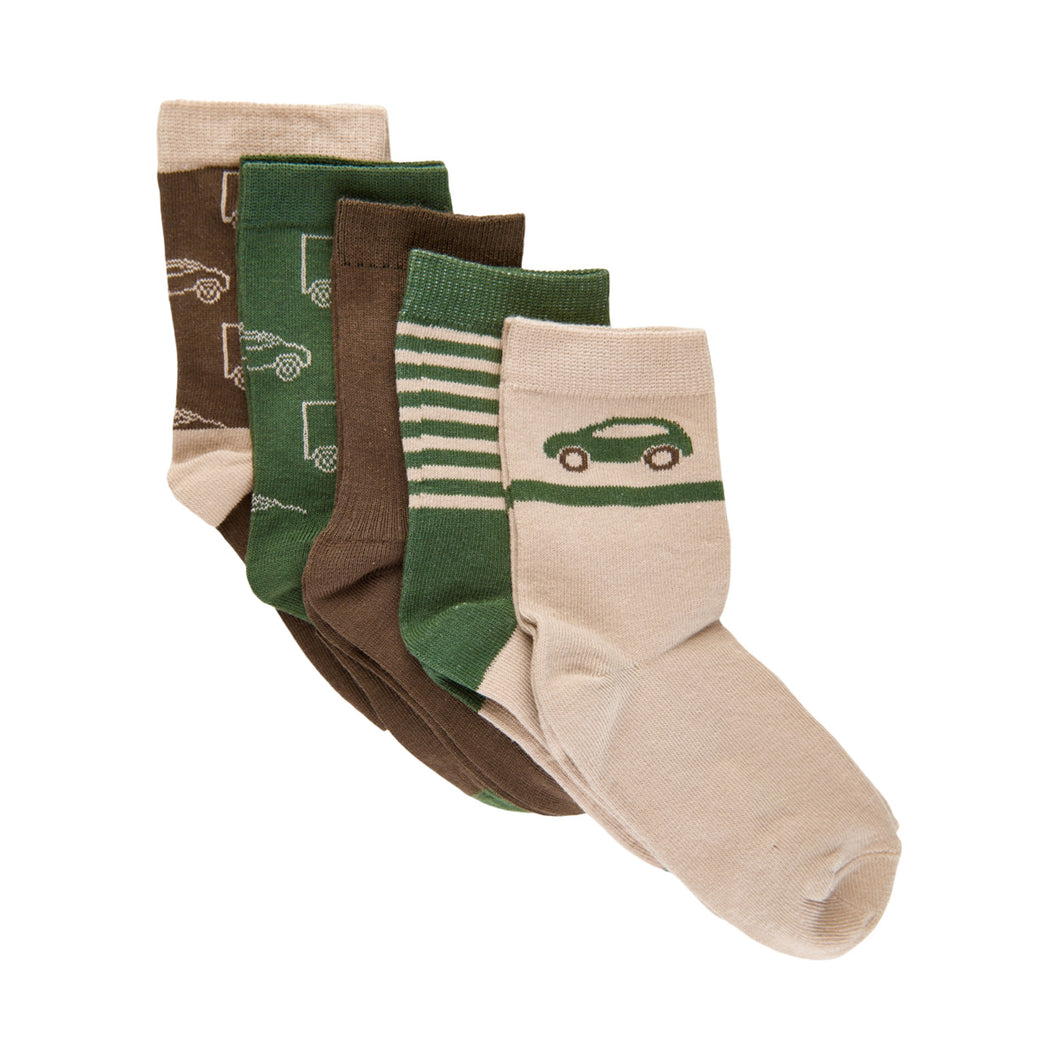 Minymo Pattern Socks 5-Pack Cocoa/Green Mix
