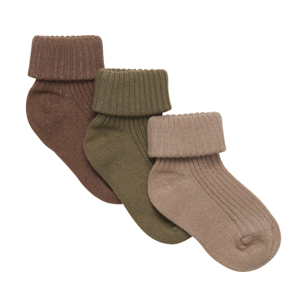 Minymo Baby Rib 3-Pack Socks Earth Mix