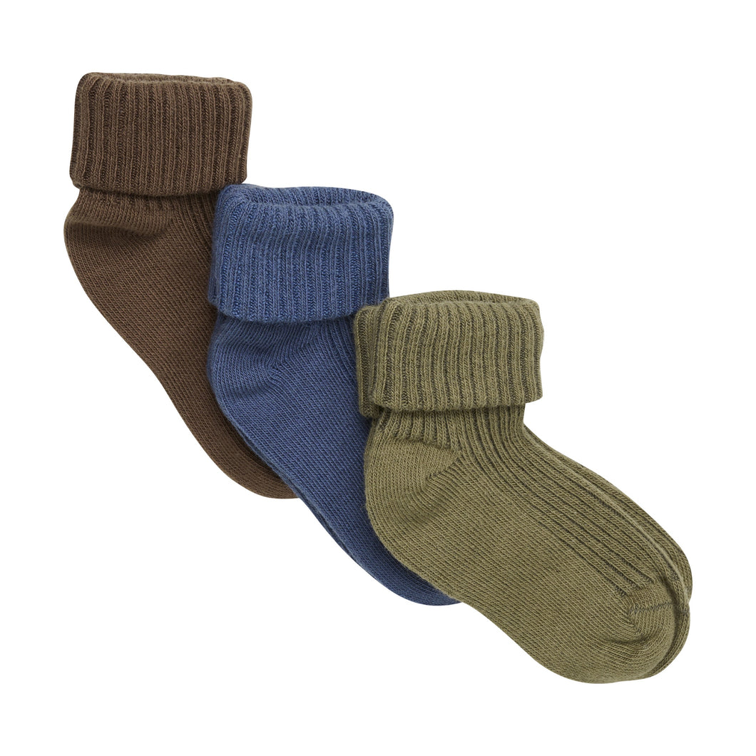 Minymo Baby Rib 3-Pack Socks  Dark Olive Mix