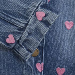 Creamie Heart Embroidered Crop Denim Jacket