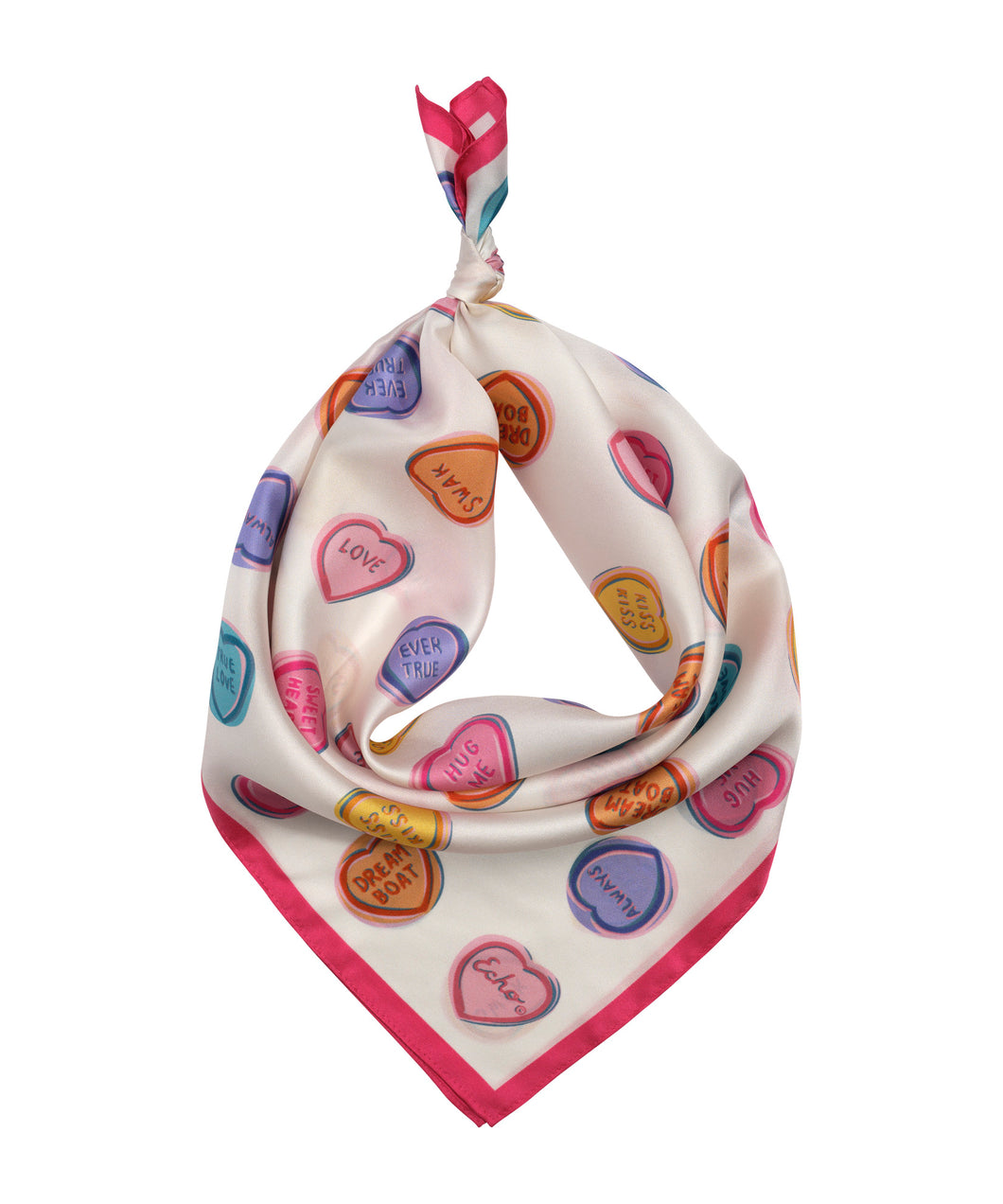 Echo Conversational Hearts Silk Bandana Cream