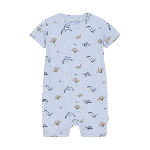 Minymo Ocean Print Rib Shortie Playsuit